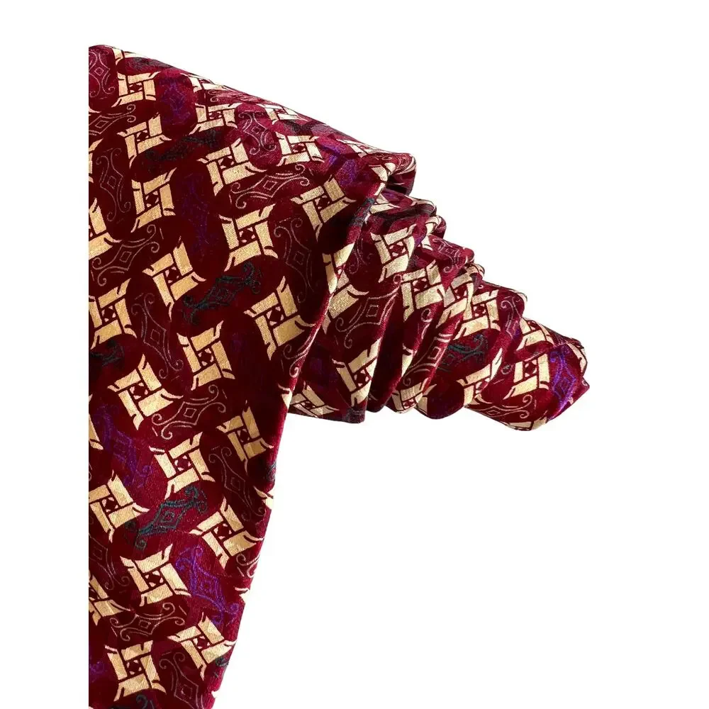 Vintage Christian Dior Wide Silk Tie Classic Maroon Print